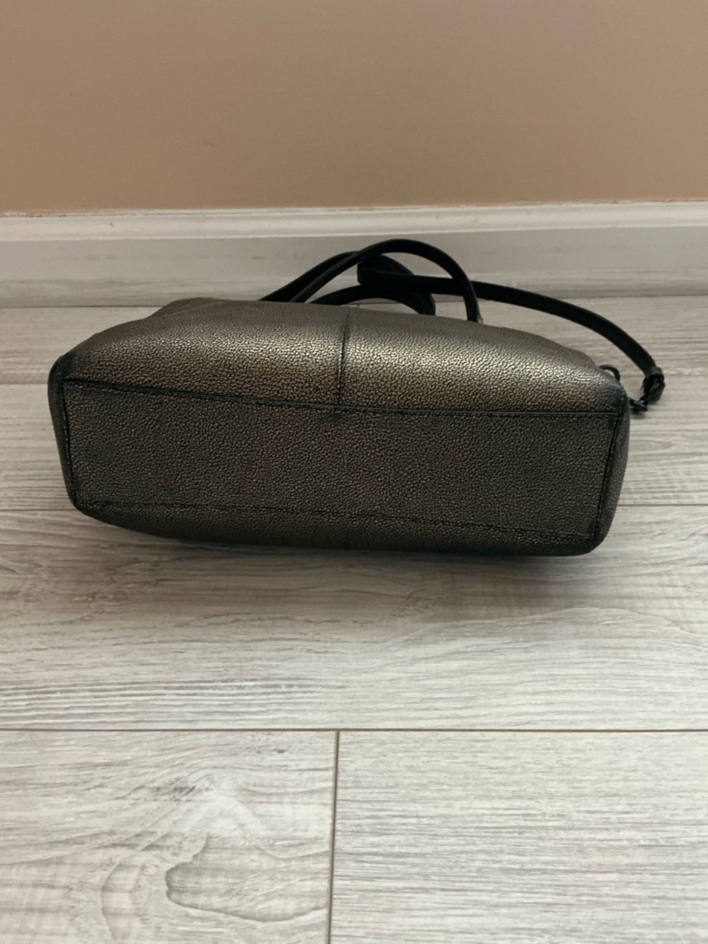 Coach Metallic Gunmetal Pebbled Leather Satchel with Strap - Picture 4 of 10